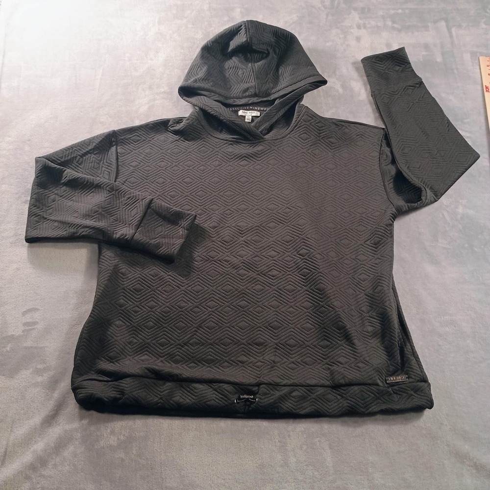 Nine West Active Hoodie‎ Womens XL Black Quilted Long Sleeve Knit Pullover